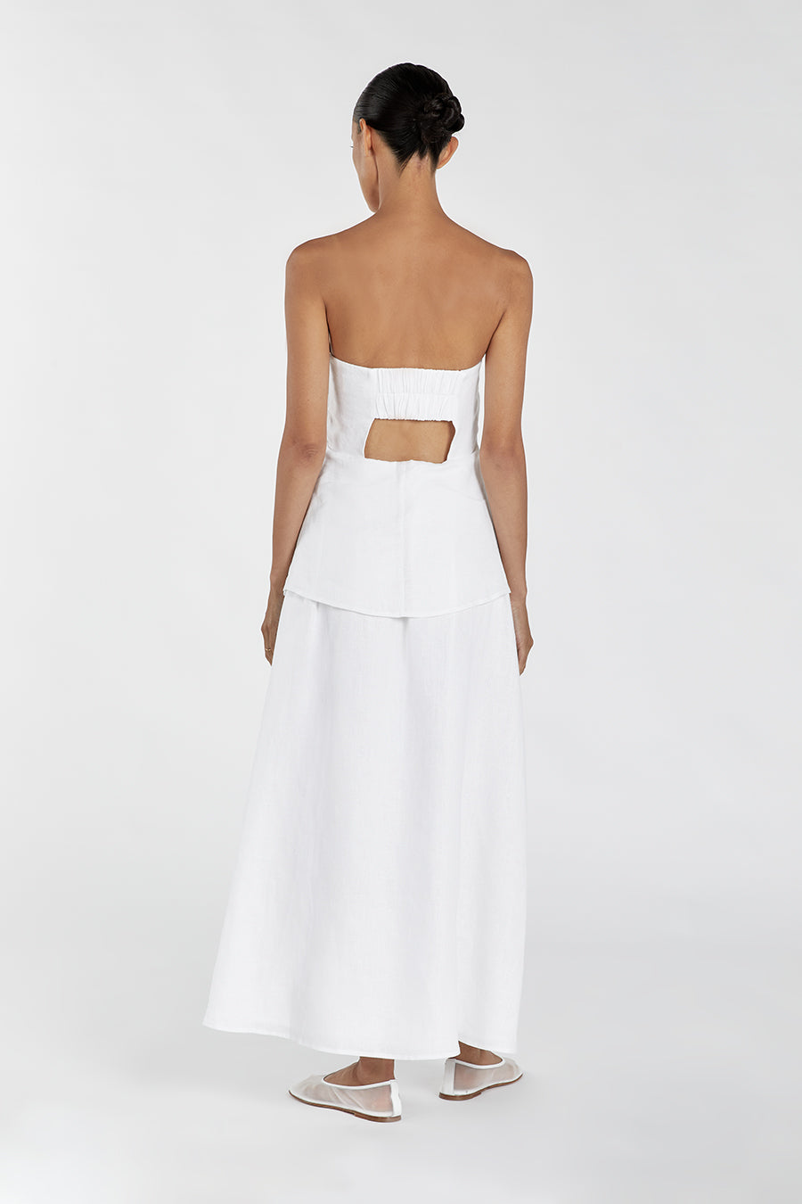 Saskia White Linen Strapless Maxi Dress with Back Cut Out