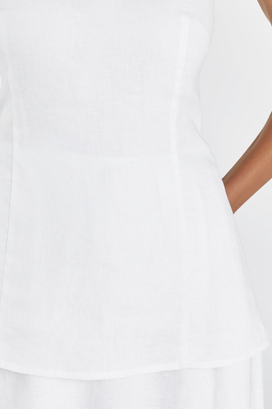 Saskia White Linen Strapless Maxi Dress with Back Cut Out