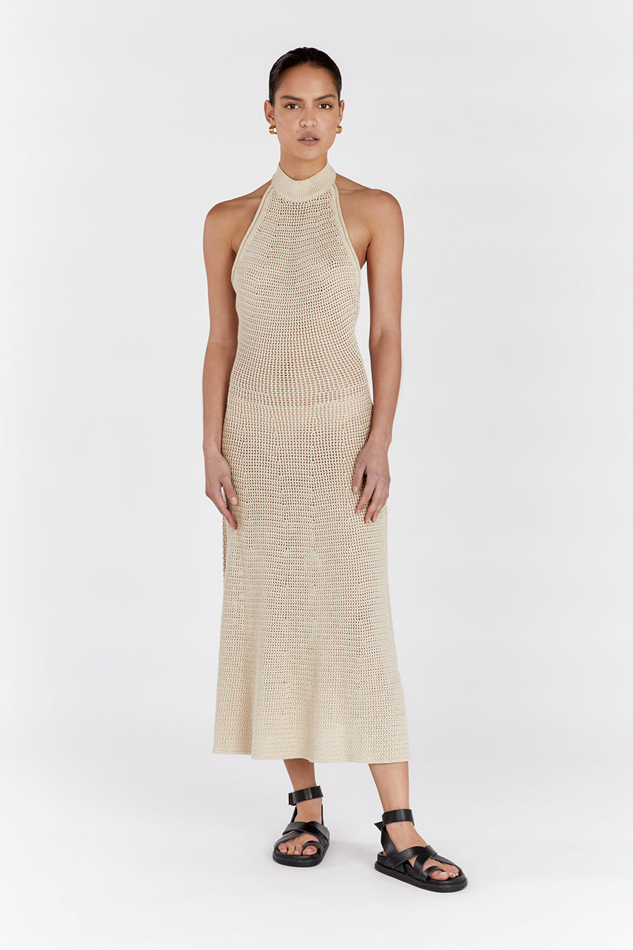 Zadie Crochet Midi Dress - Sleeveless Halter with Keyhole Back
