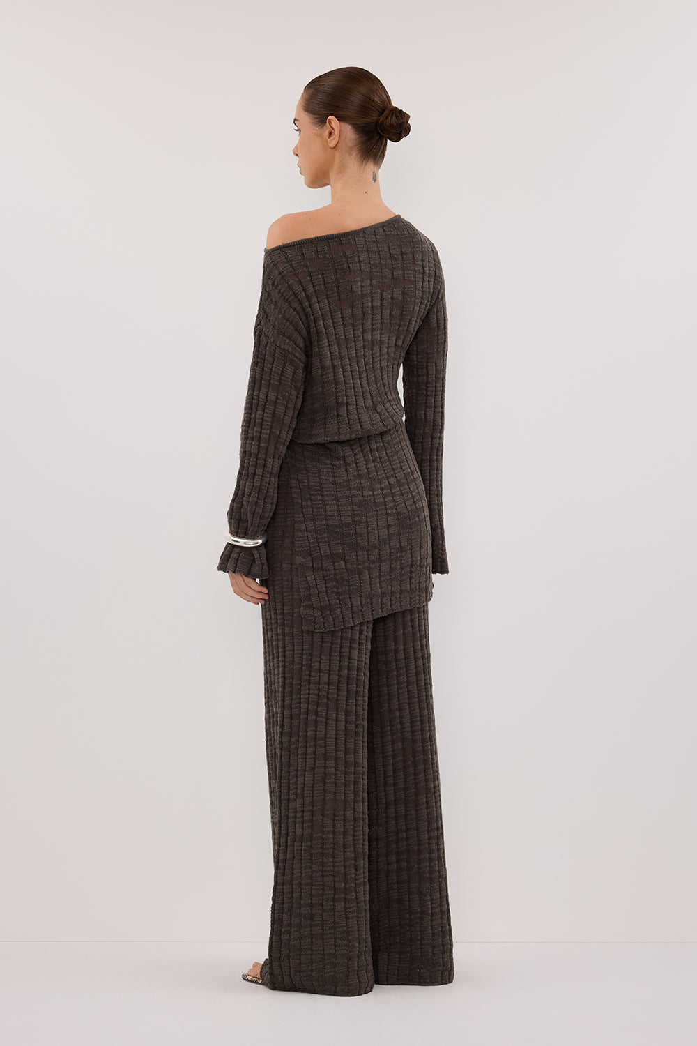 CIA Petrol Long Sleeve Knit Top - Boat Neck Off Shoulder Tunic