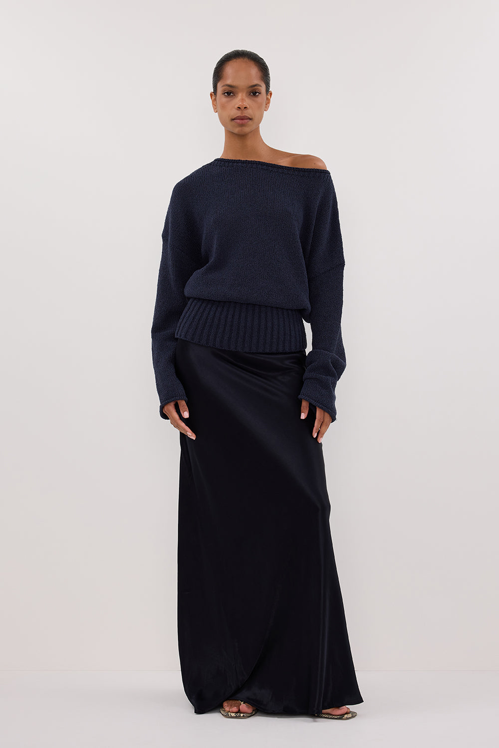 Jules Ink Relaxed Long Sleeve Knit Top with Boat Neck