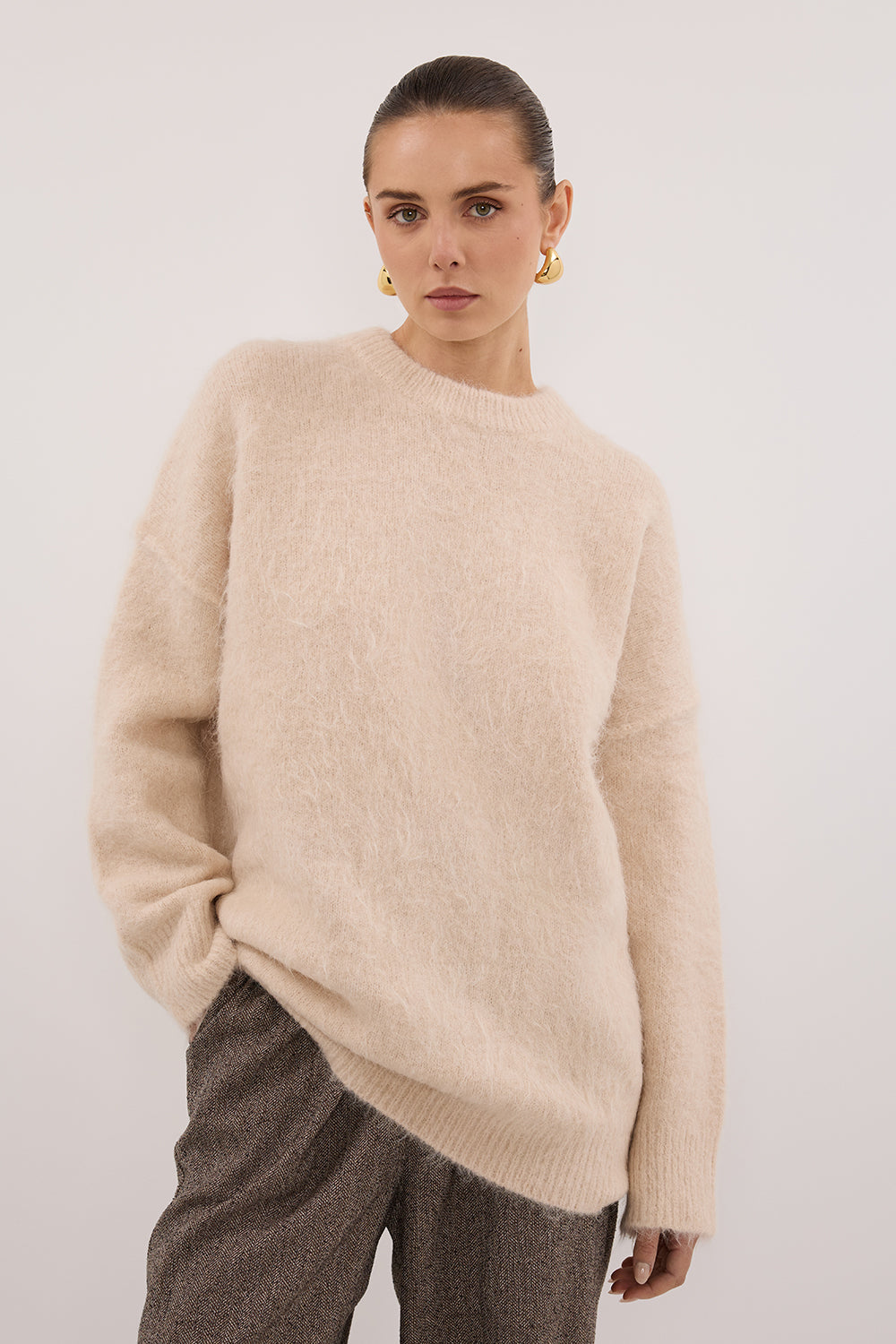 Salma Cream Oversized Longline Knit Jumper - Textured Dry Touch