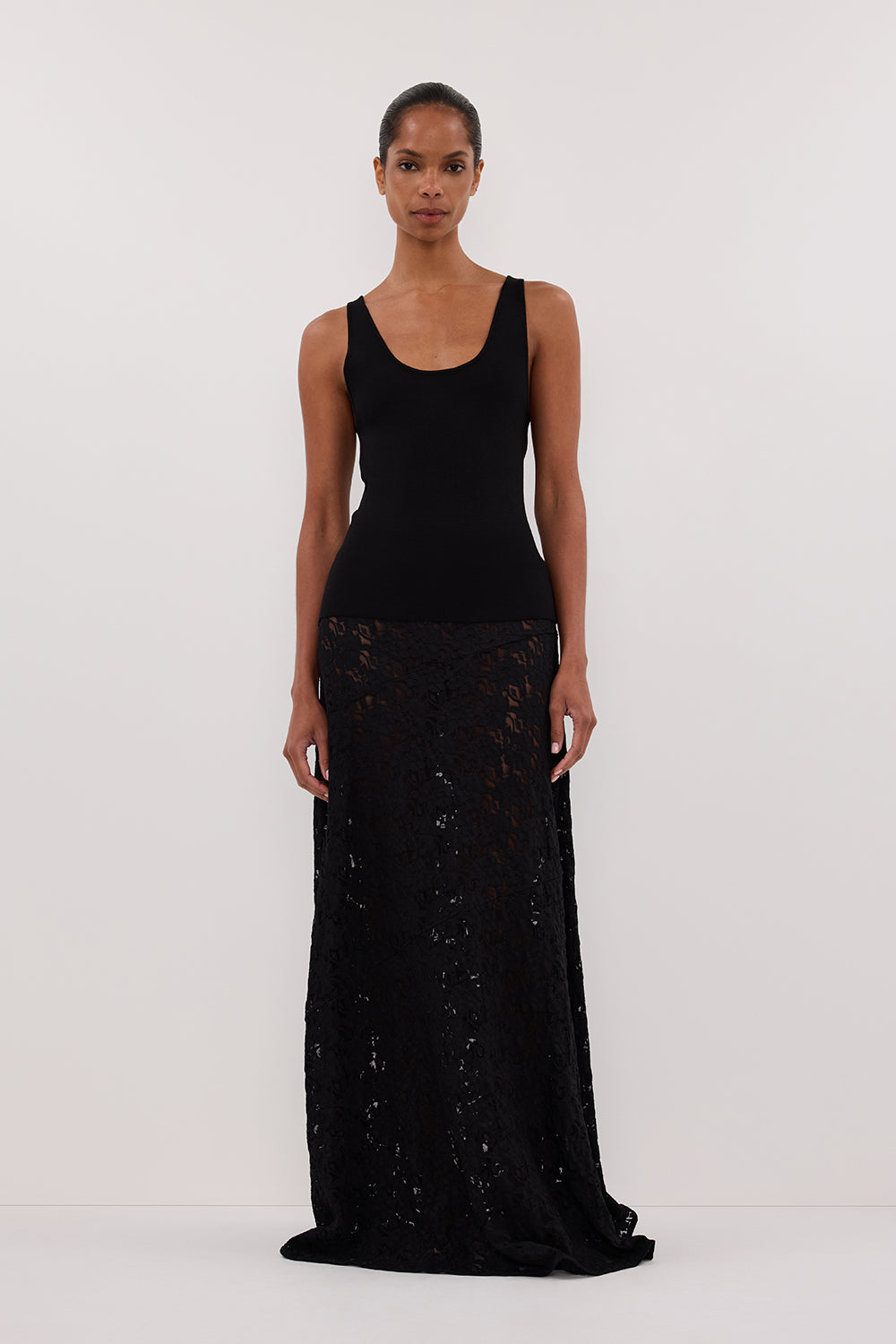 Troy Stretch Knit Scoop Neck Tank Top - Black Sleeveless