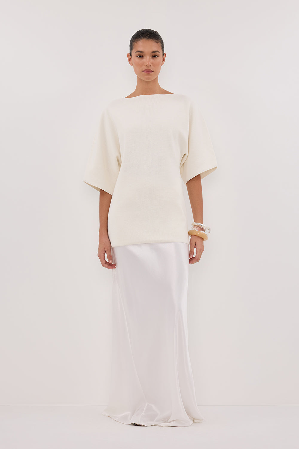 Lia Ivory Boat Neck Knit Top with Cocoon Sleeves