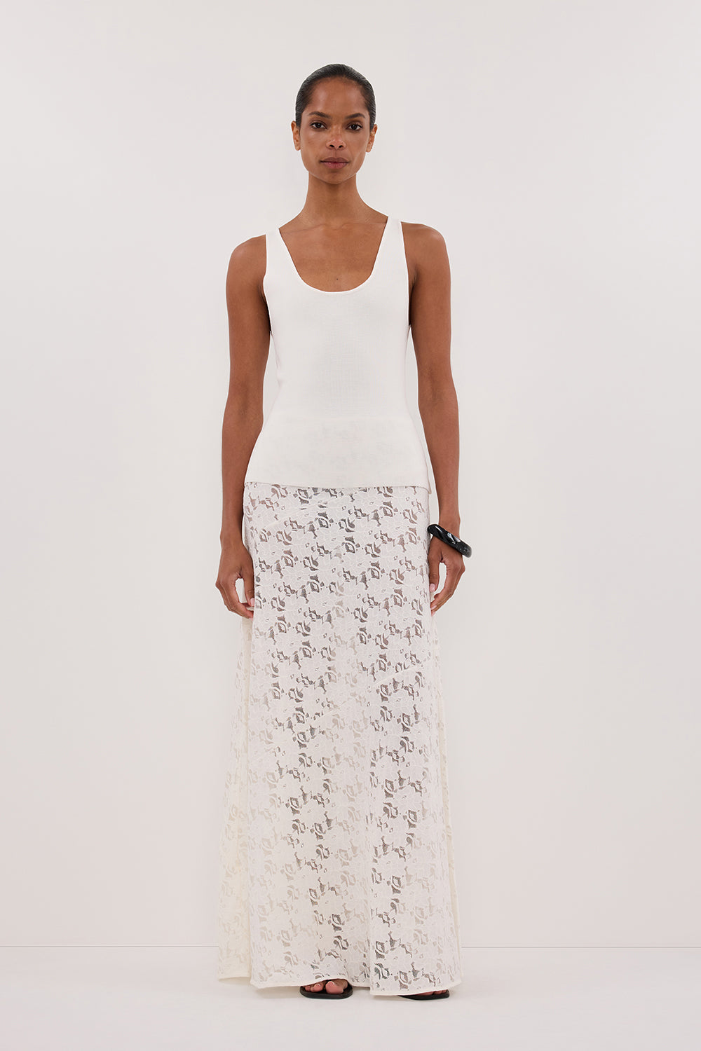 Troy Women's White Knit Tank Top - Stretch Scoop Neck Sleeveless