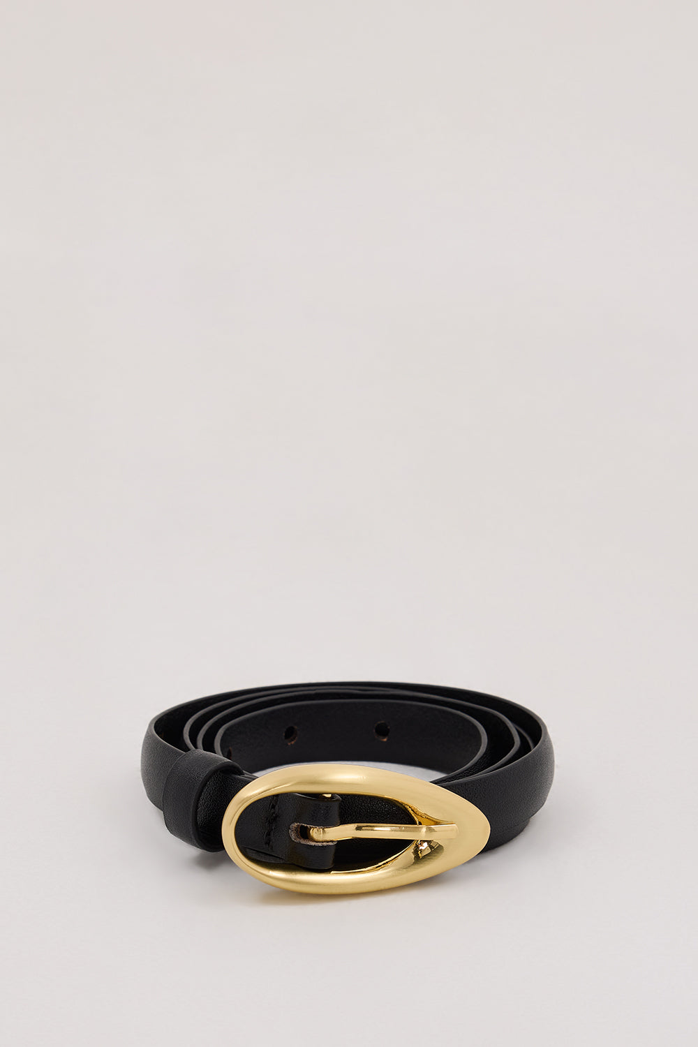 SANCIA Handcrafted Black Leather Belt with Gold Buckle