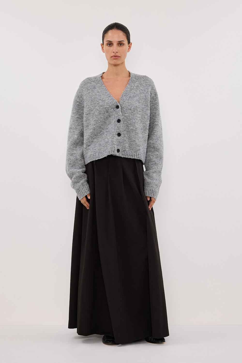 Silver Marle Knit Cardigan for Women – Cropped & Relaxed Fit