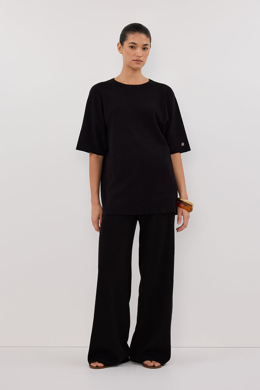 DISSH Olivia Black Oversized Knit T-Shirt with Contrast Embroidery