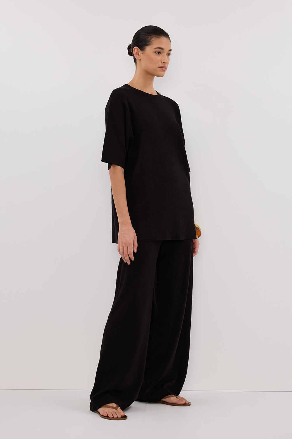 DISSH Olivia Black Oversized Knit T-Shirt with Contrast Embroidery