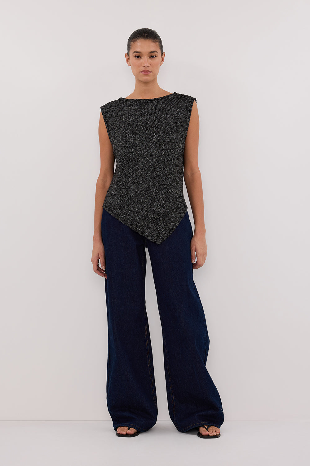 Althea Black Marle Asymmetrical Sleeveless Knit Top