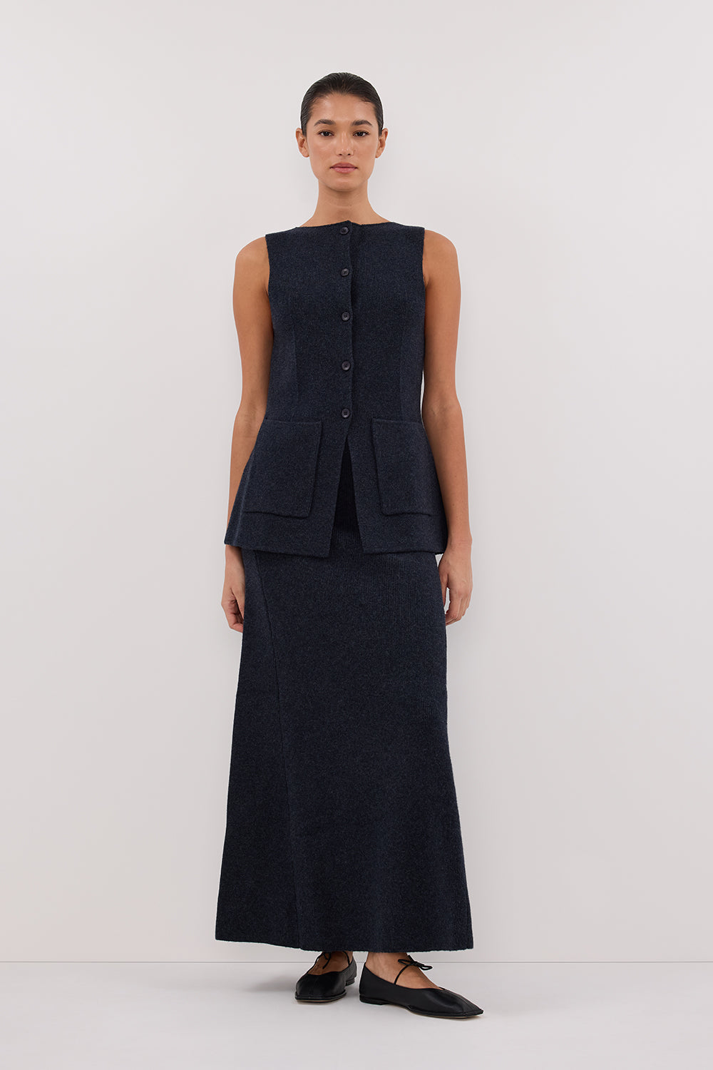 AVA Ink Women's Longline Knit Vest with Button Placket & Pockets