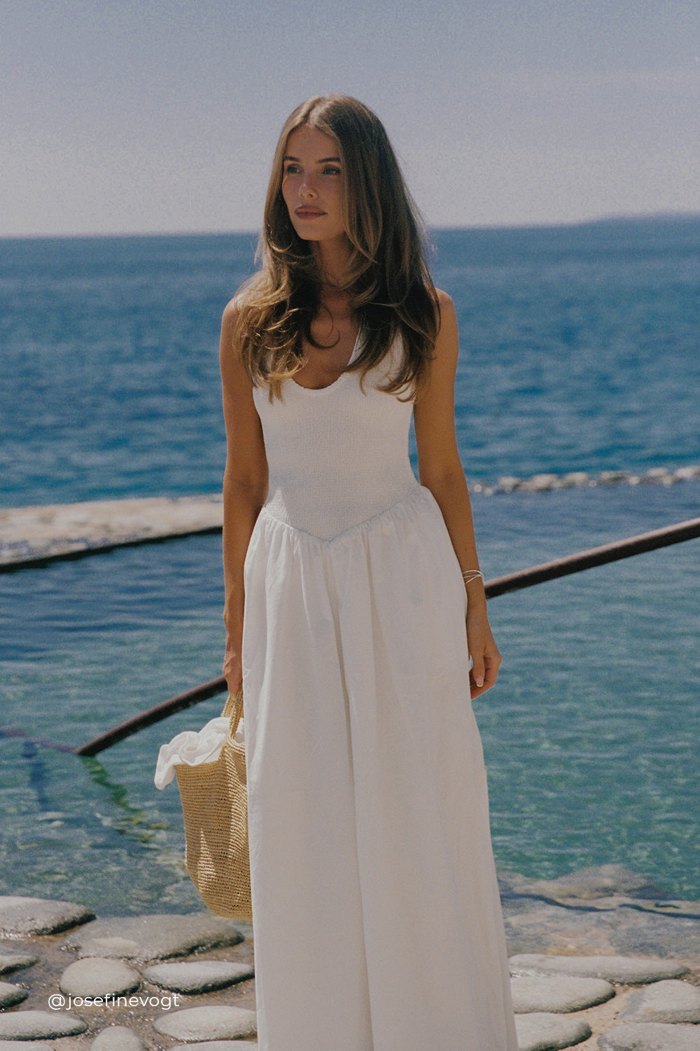 White Cotton Midi Dress with Racer Back & Side Split - Sleeveless Summer Style