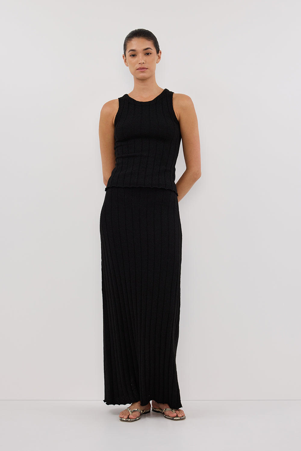 REM Women's Black Ribbed Knit Tank Top - Sleeveless Racerback