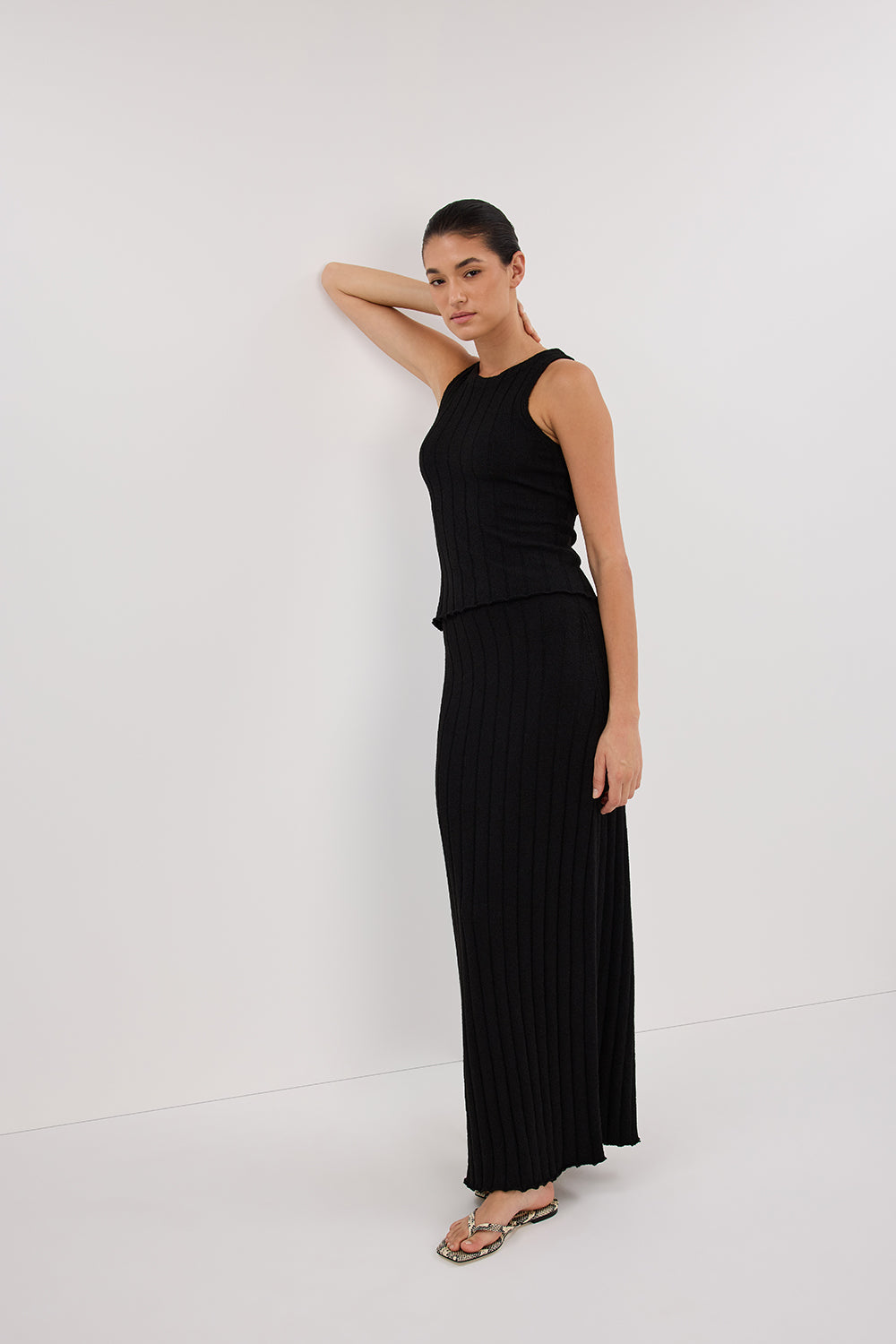 REM Women's Black Ribbed Knit Tank Top - Sleeveless Racerback