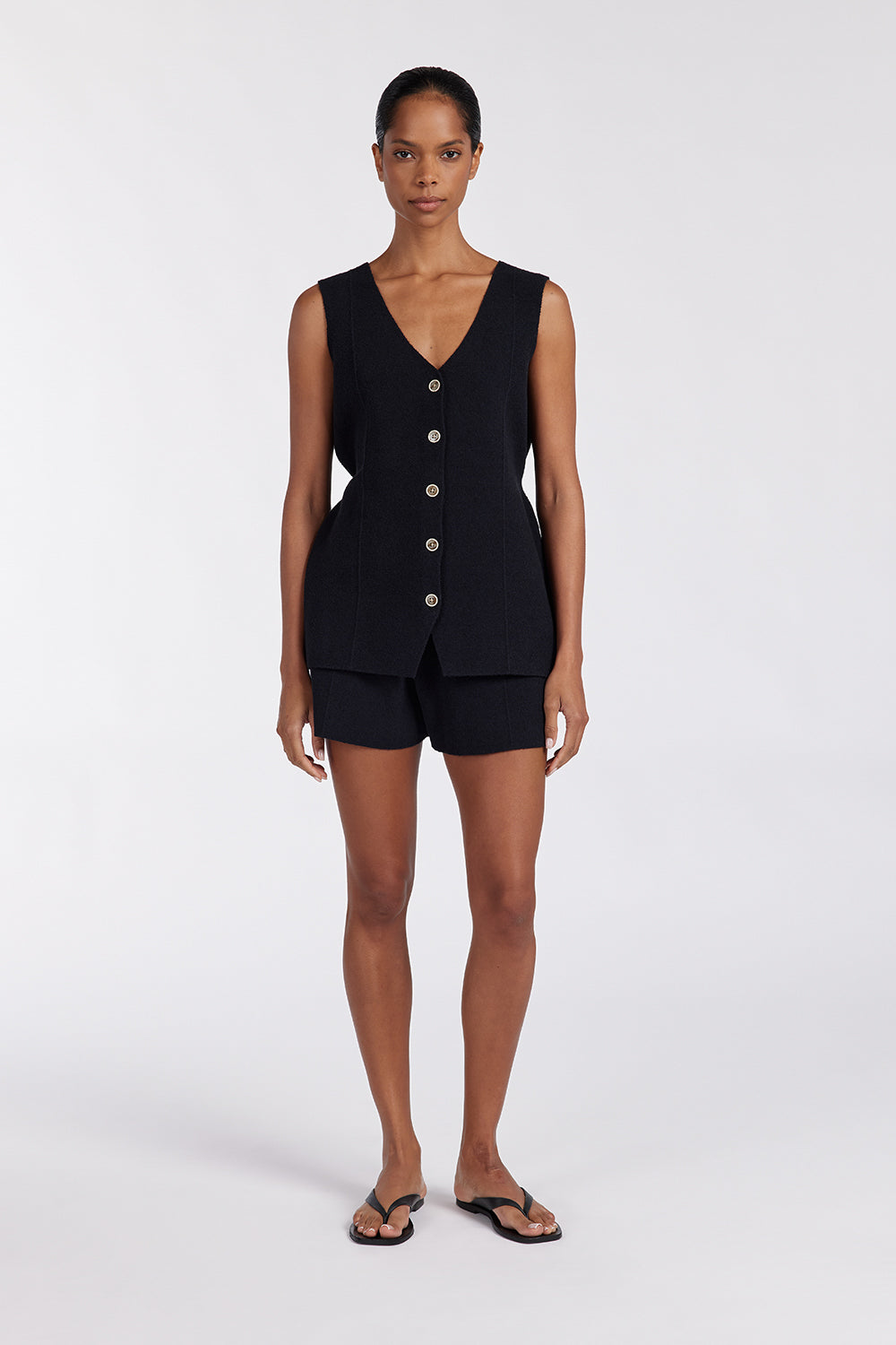 Lisa Black High Waisted Knit Shorts - Tailored Boxy Silhouette