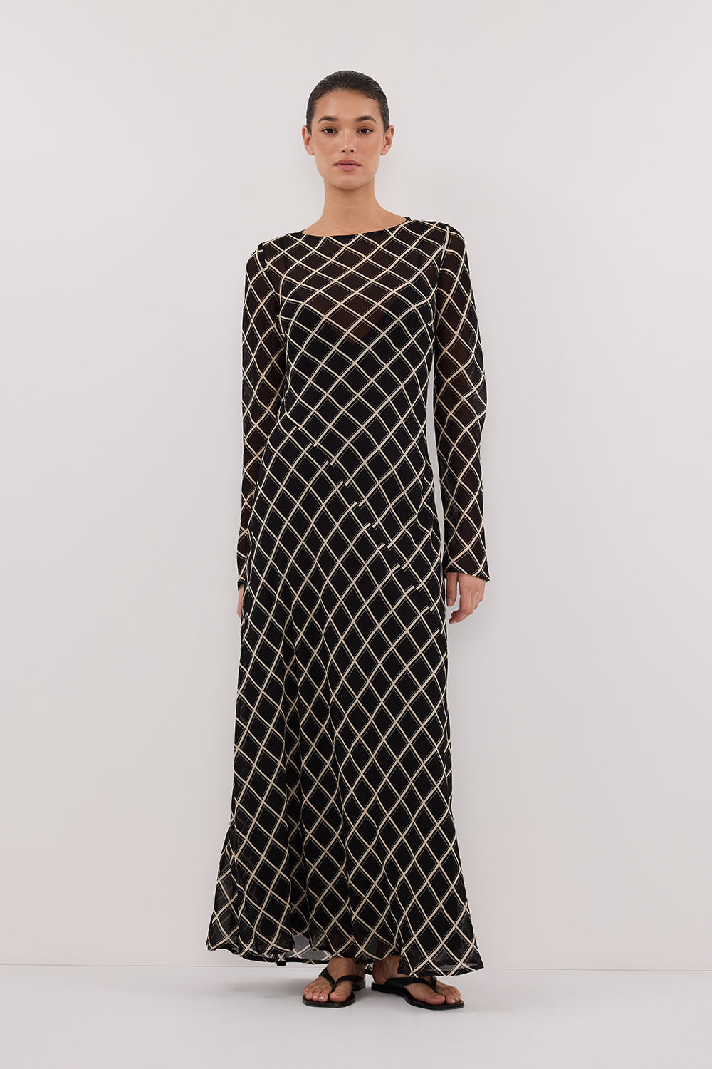 Arlington Black Long Sleeve Midi Dress with Keyhole Back