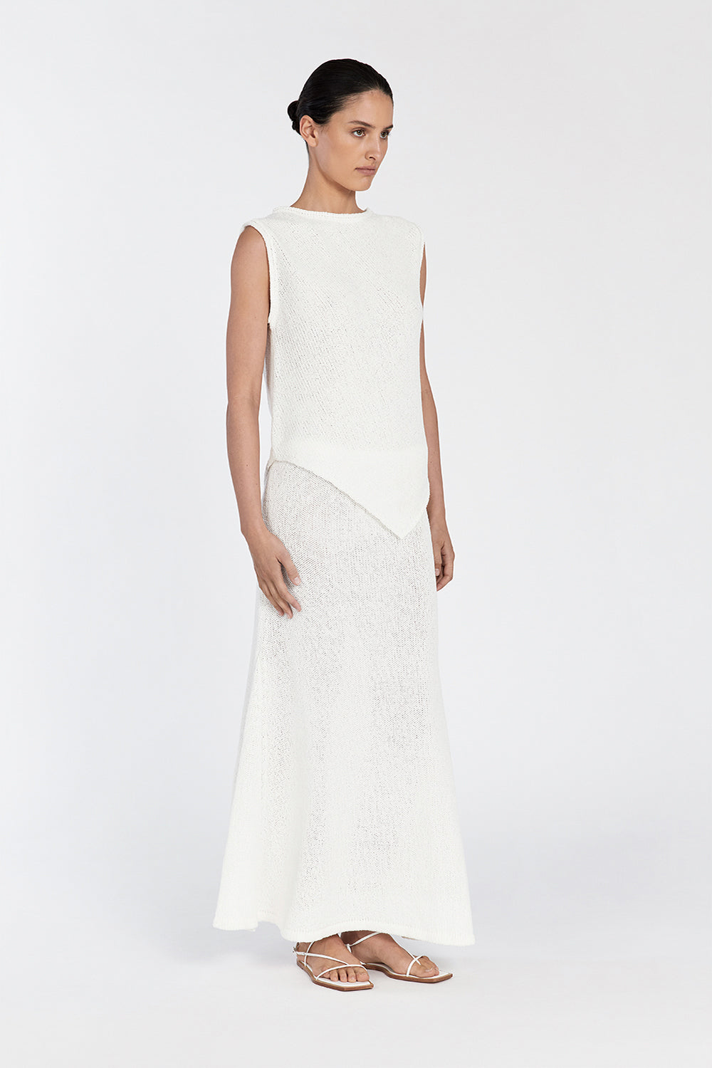 Althea Off White Sheer Knit Maxi Skirt with Elastic Waist
