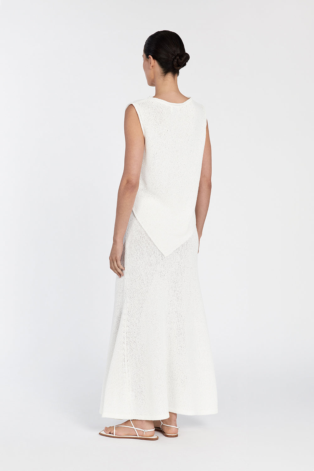 Althea Off White Sheer Knit Maxi Skirt with Elastic Waist