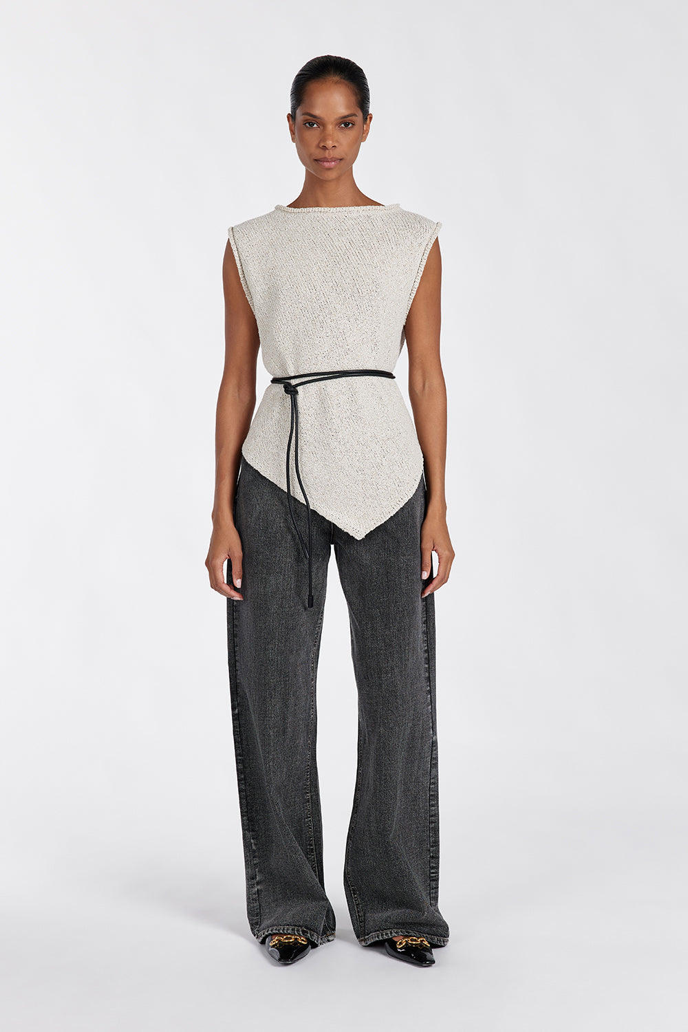 Althea Stone Asymmetrical Sleeveless Knit Top - Lightweight & Breathable