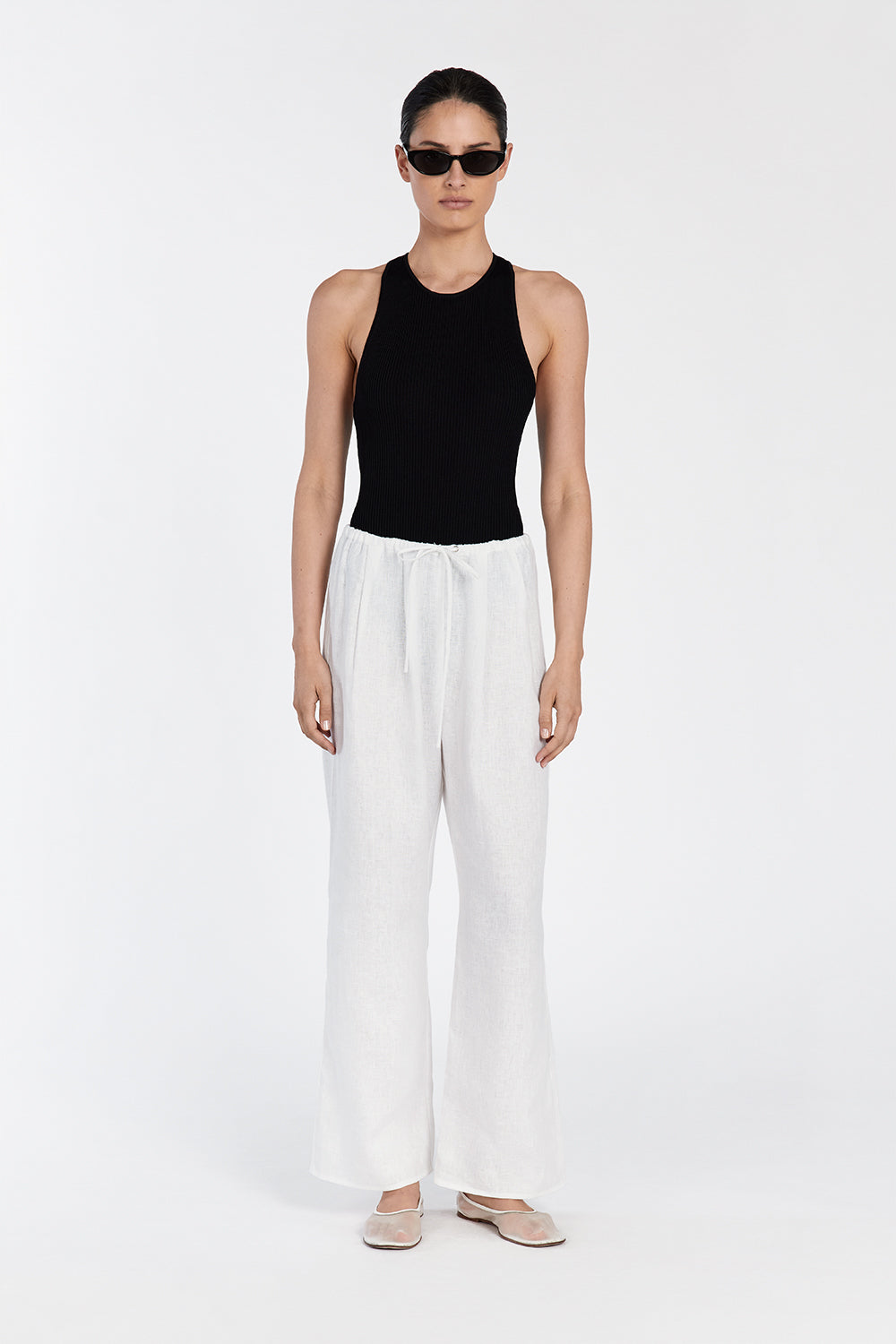 Martha Black Racerback Bodysuit - Sleeveless Crew Neck with Button Closure