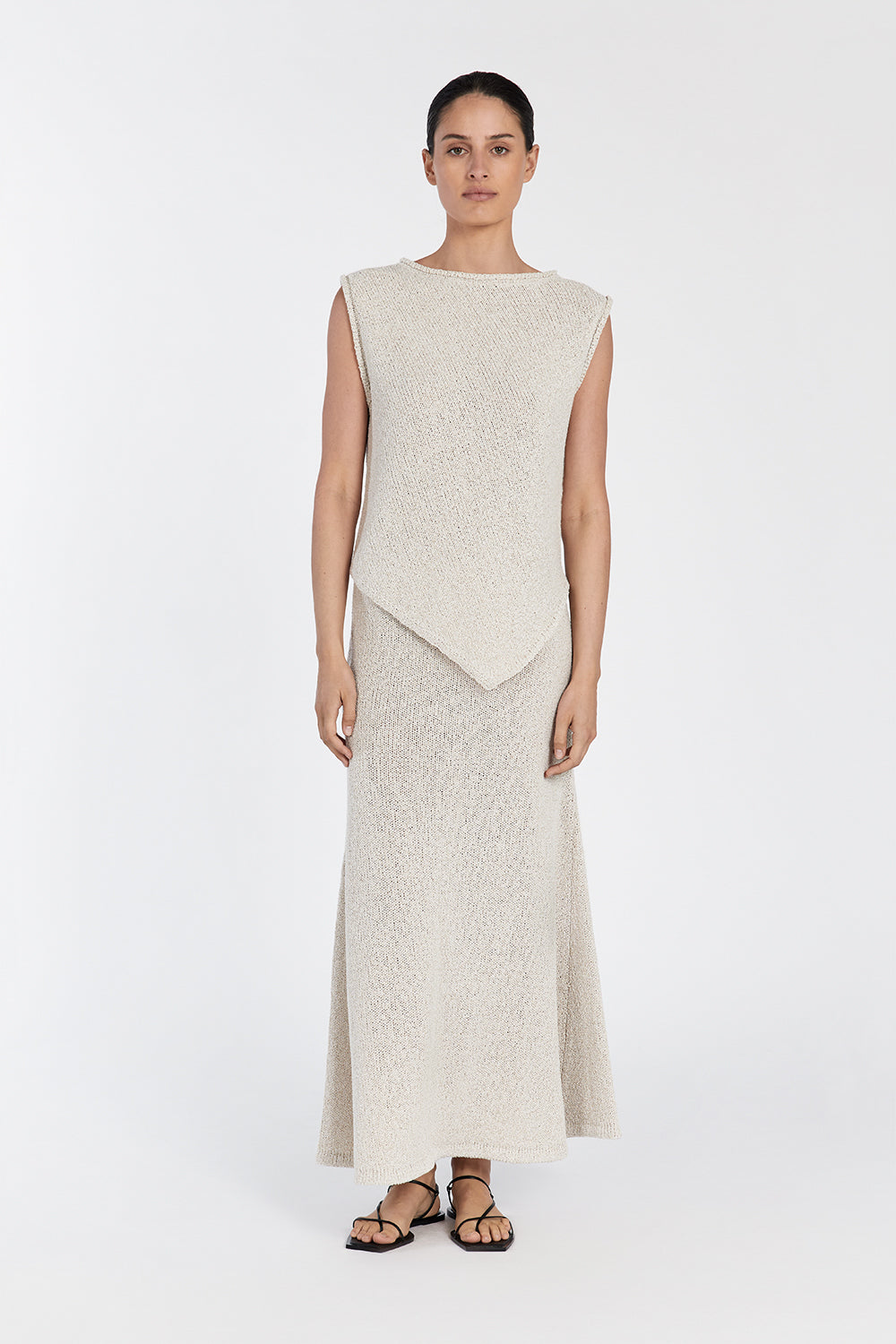 Althea Stone Sheer Knit Maxi Skirt with Elastic Waistband