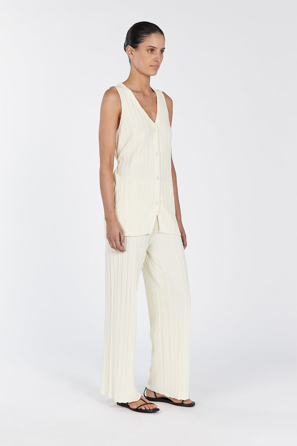 Sylvia Cream Knit Pants - Relaxed Straight Leg with Elastic Waist