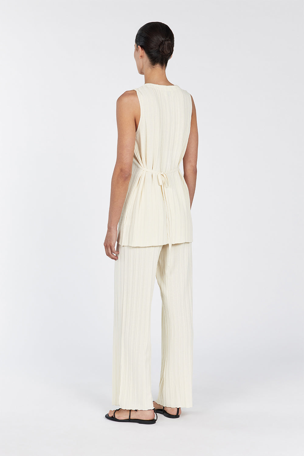 Sylvia Cream Knit Pants - Relaxed Straight Leg with Elastic Waist