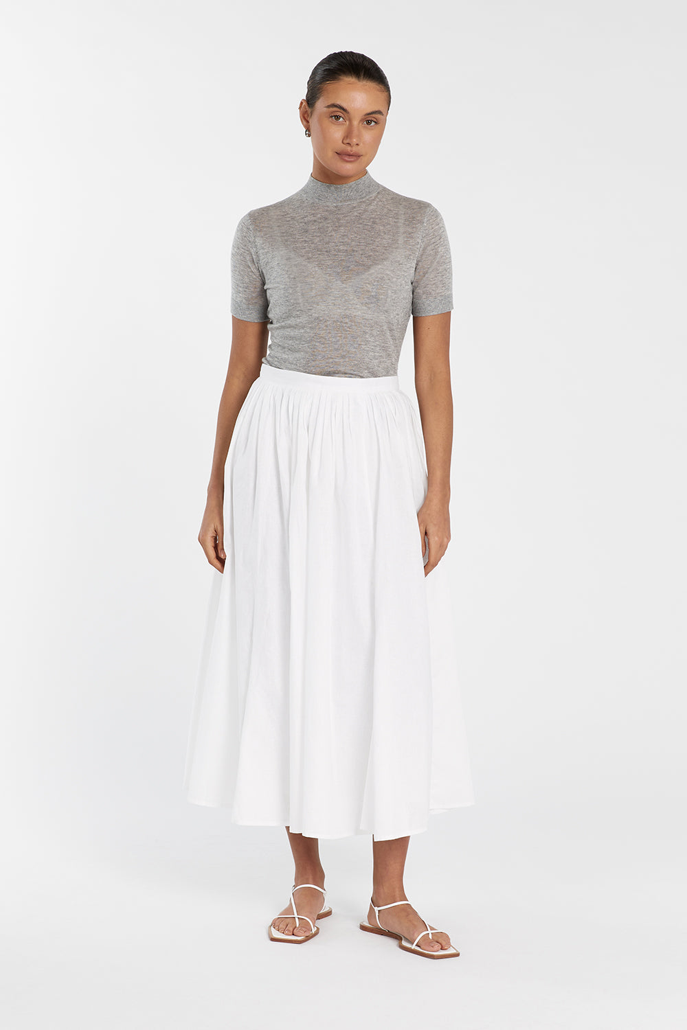 Mason Silver Marle Wool Blend Knit Top - Cap Sleeve, High Neck