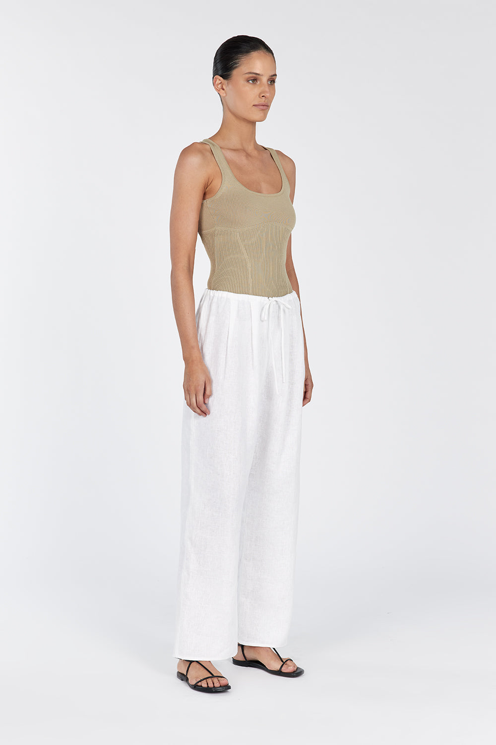 Milo Putty Sleeveless Knit Top with Scoop Neck & Ribbed Detail