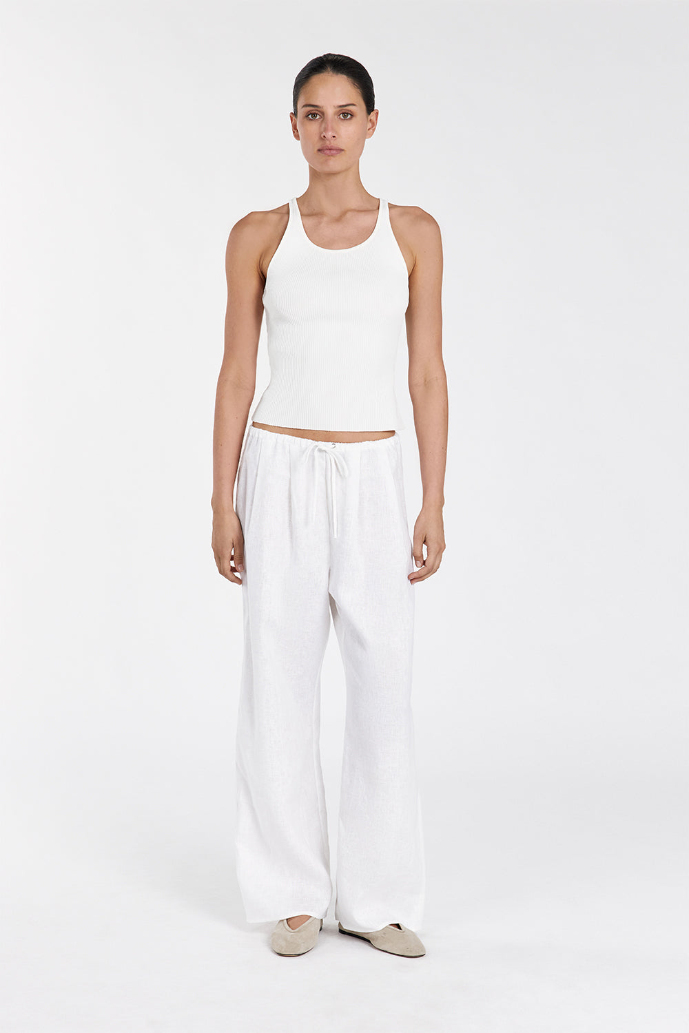 Zion Off White Scoop Neck Ribbed Tank Top for Women