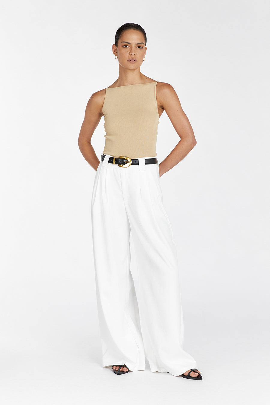Taylor Sand Knit Tank Top - Lightweight Stretch Sleeveless Boat Neck