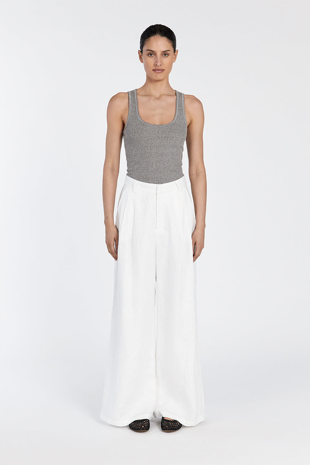 Theo Grey Rib Knit Tank Top - Sleeveless Scoop Neck Essential