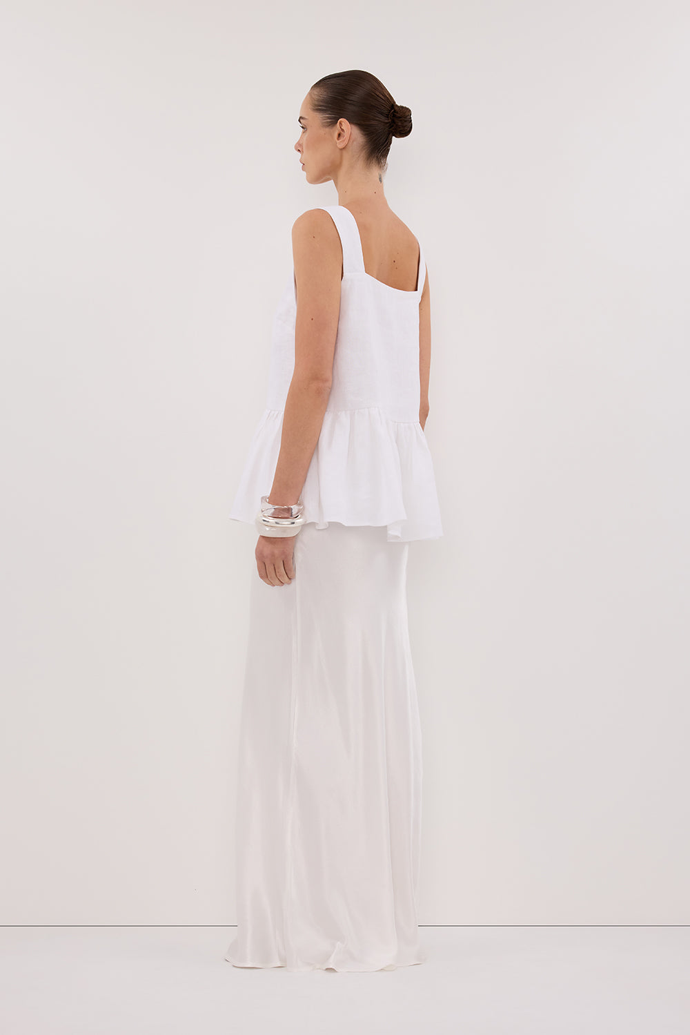 White Linen Peplum Top - Sleeveless Square Neck Blouse