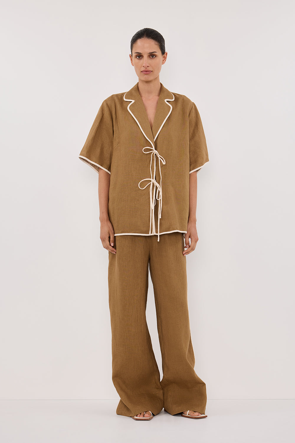 VON FERN Linen Shirt - Oversized Relaxed Fit with V Neckline