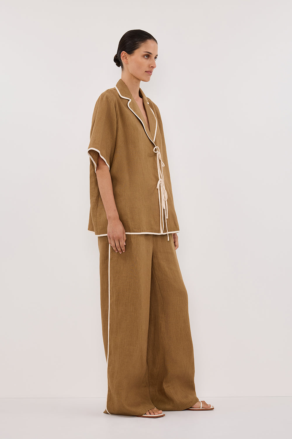 VON FERN Linen Shirt - Oversized Relaxed Fit with V Neckline