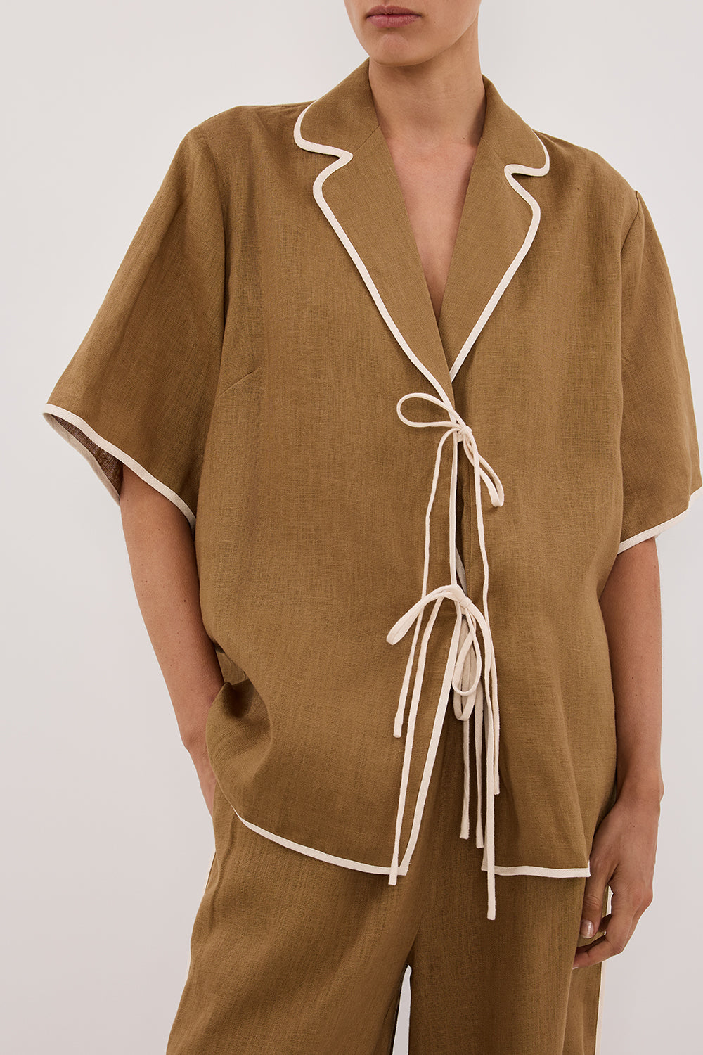 VON FERN Linen Shirt - Oversized Relaxed Fit with V Neckline