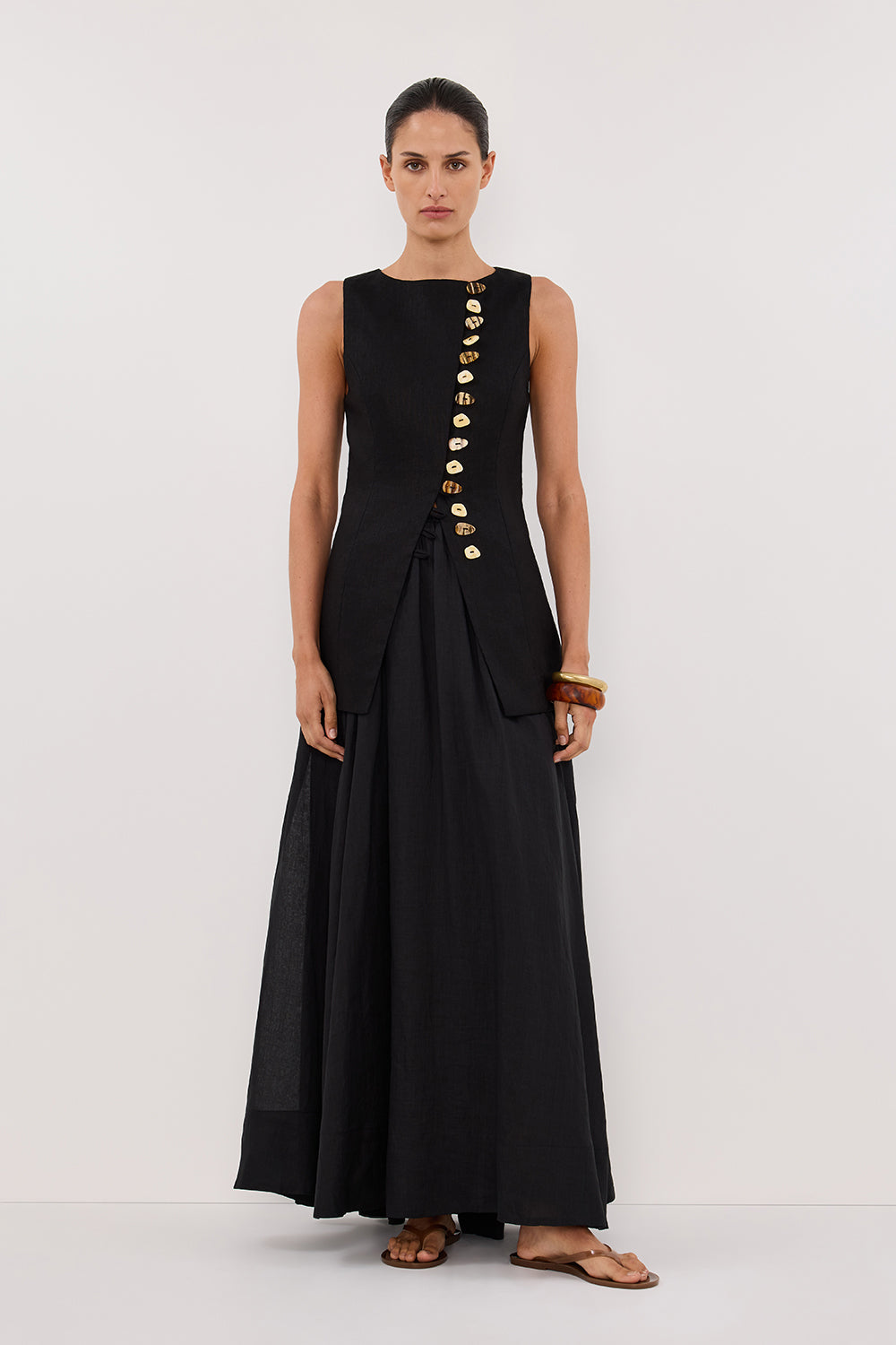 Baylee Black Linen Sleeveless Top with Adjustable Tie Back