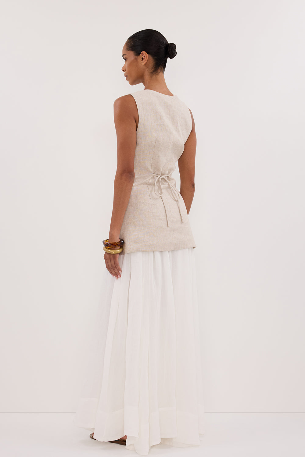 Baylee Linen Sleeveless Top with Adjustable Tie & Statement Buttons