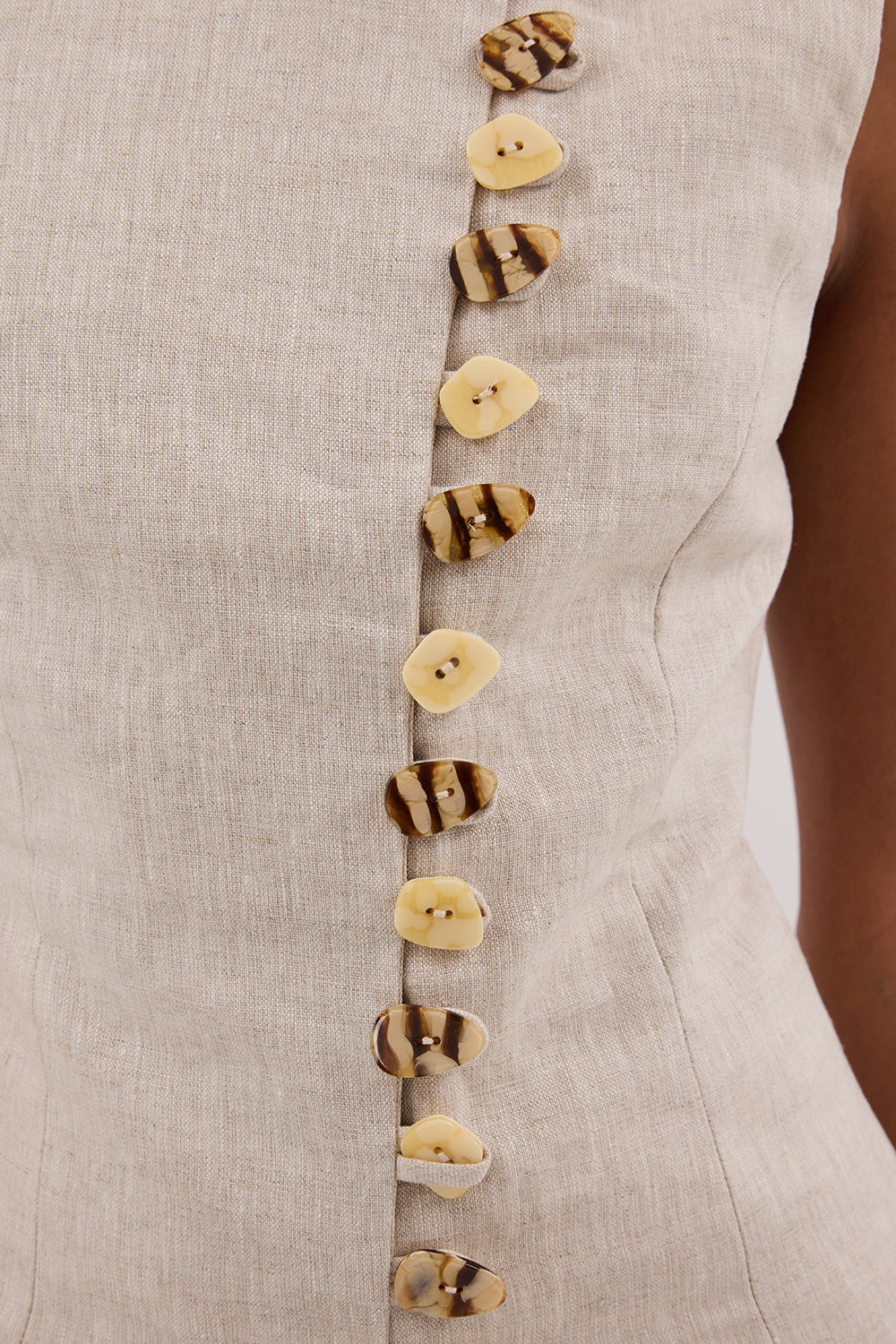 Baylee Linen Sleeveless Top with Adjustable Tie & Statement Buttons