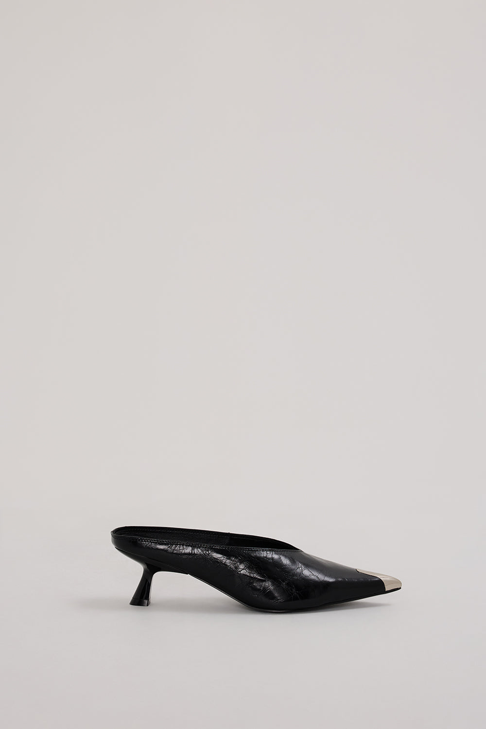 Alias Mae Black Leather Goji Heel Mules with Metal Toe Cap