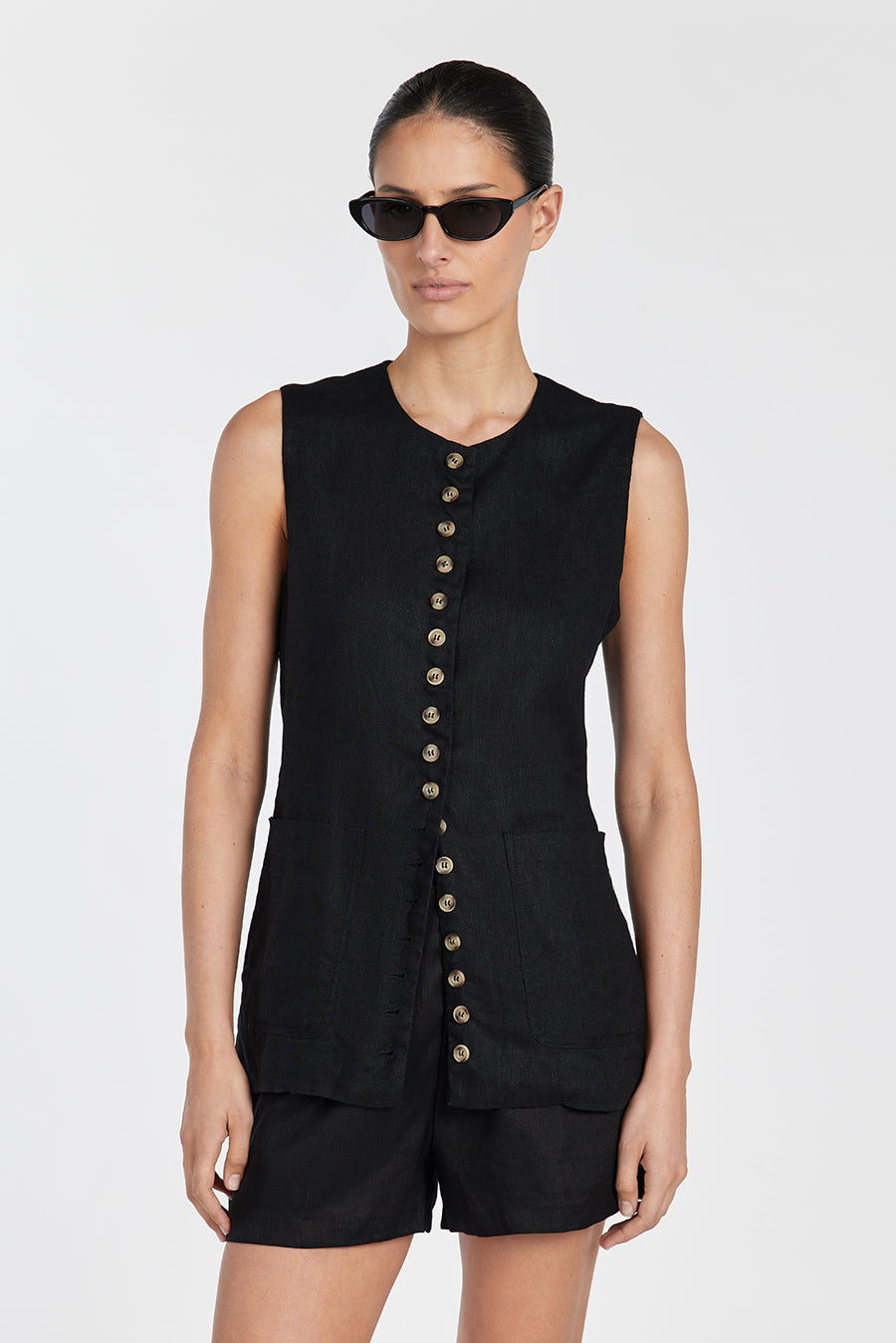 Black Linen Shorts for Women - High Waist Cory Tailored Design