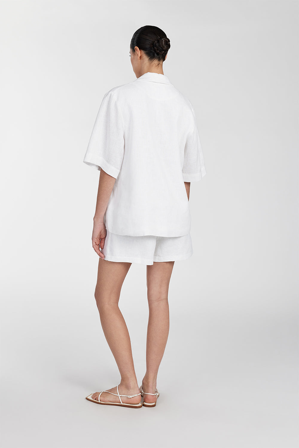 Cory High Rise White Linen Shorts with Back Zip
