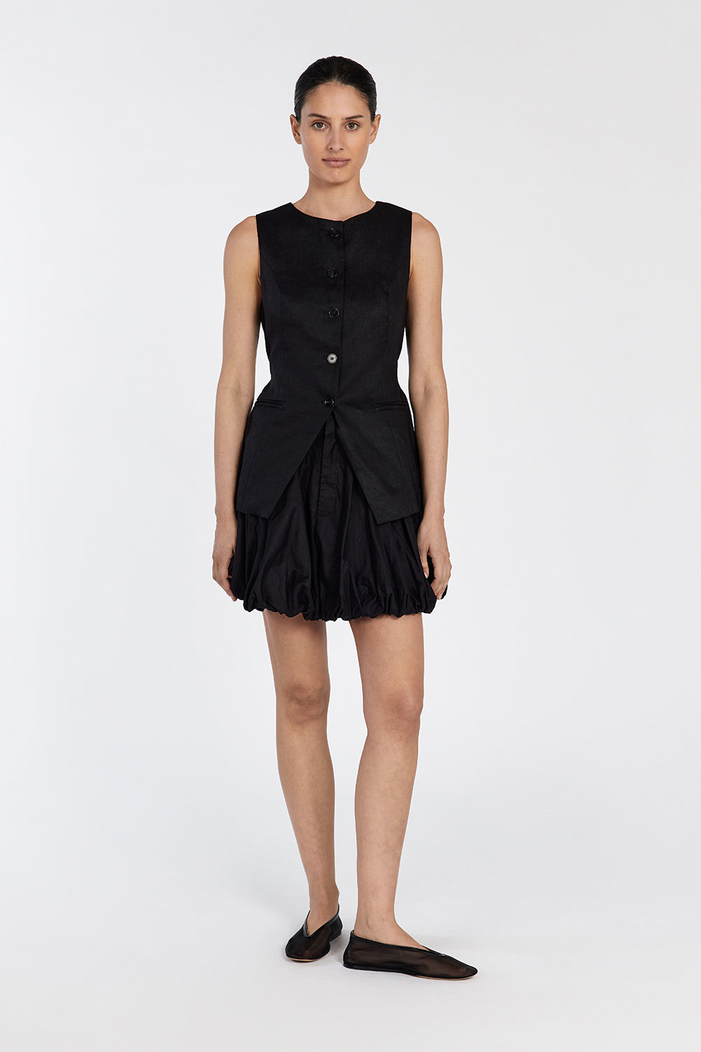 Maria Black Linen Bubble Hem Mini Skirt