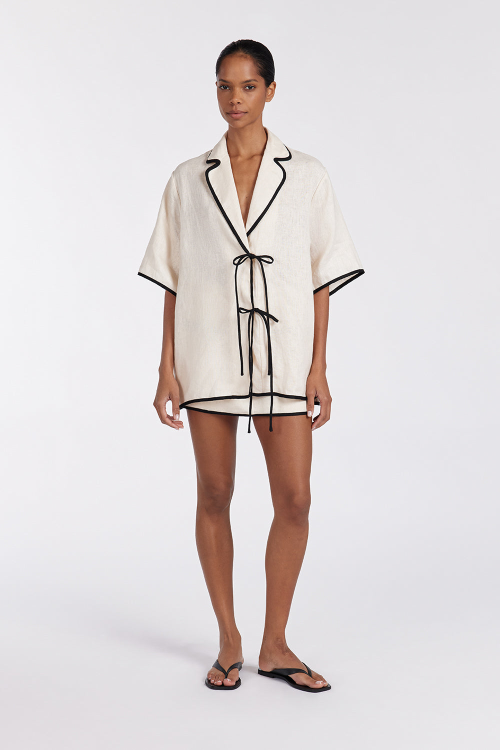 Linen Skort with Concealed Shorts | High Waisted A-Line Skirt | VON CREAM