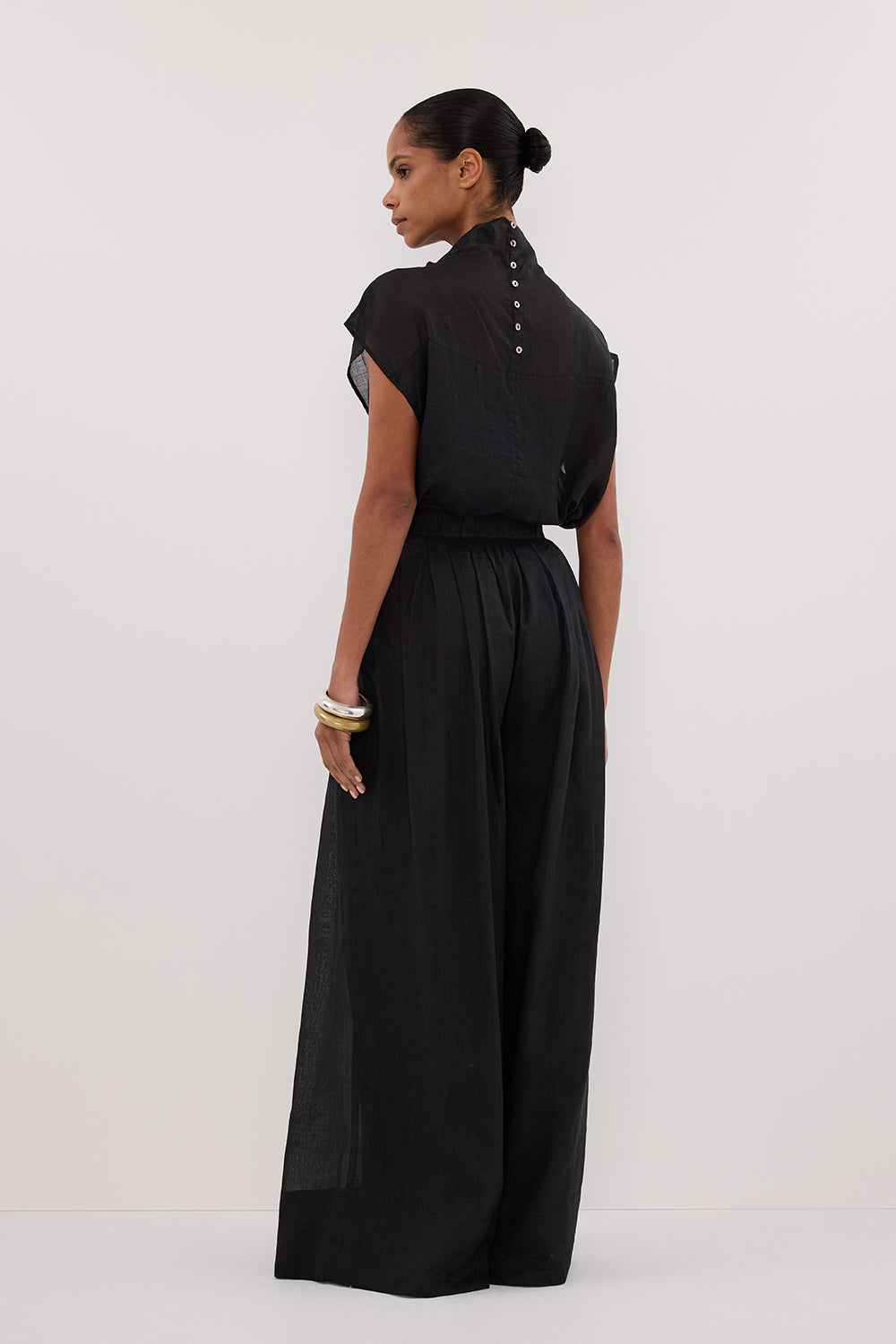 Carmel Black Ramie Wide Leg Resort Pants