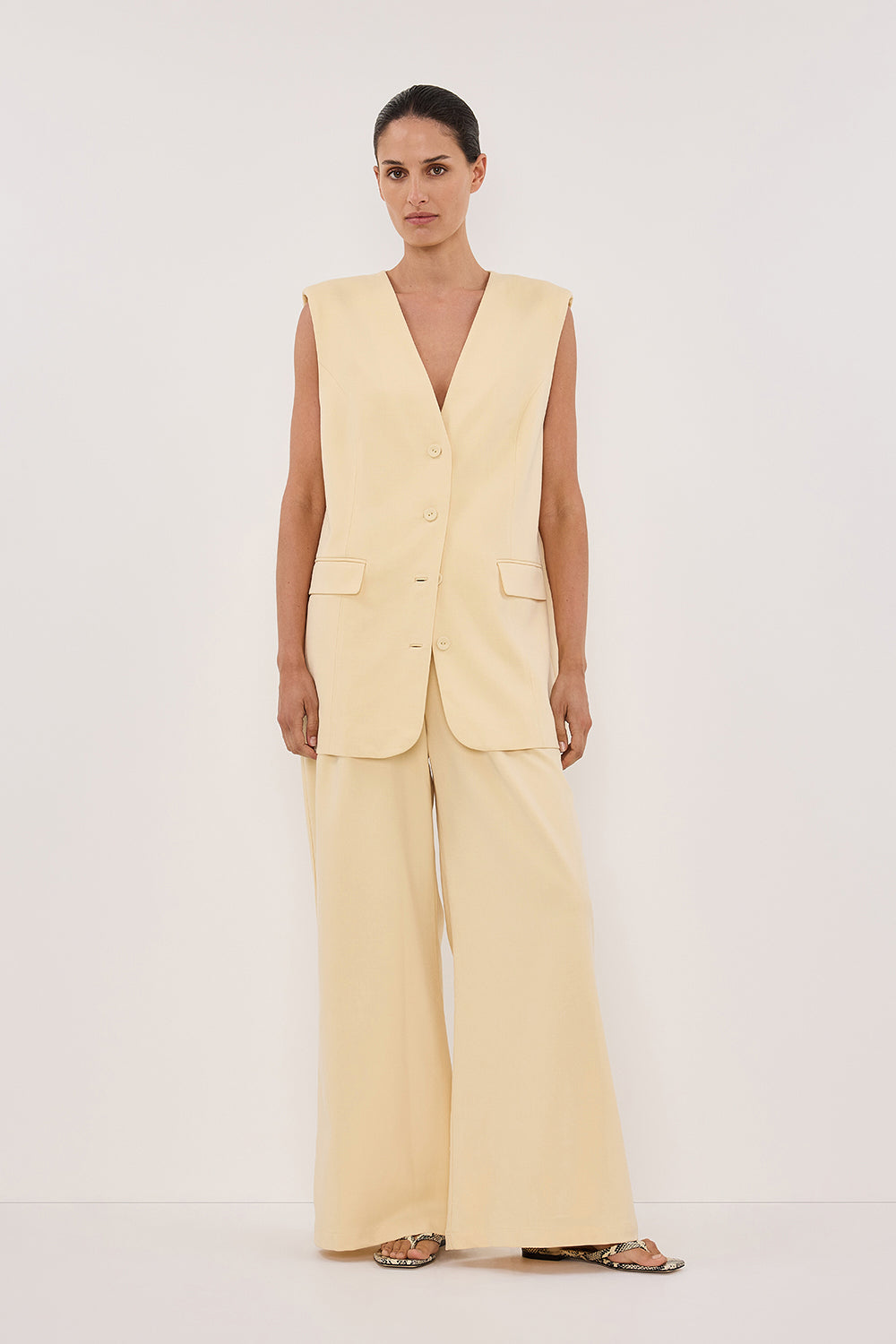 Grace Dune High-Rise Wide Leg Pants with Pockets & Pleats