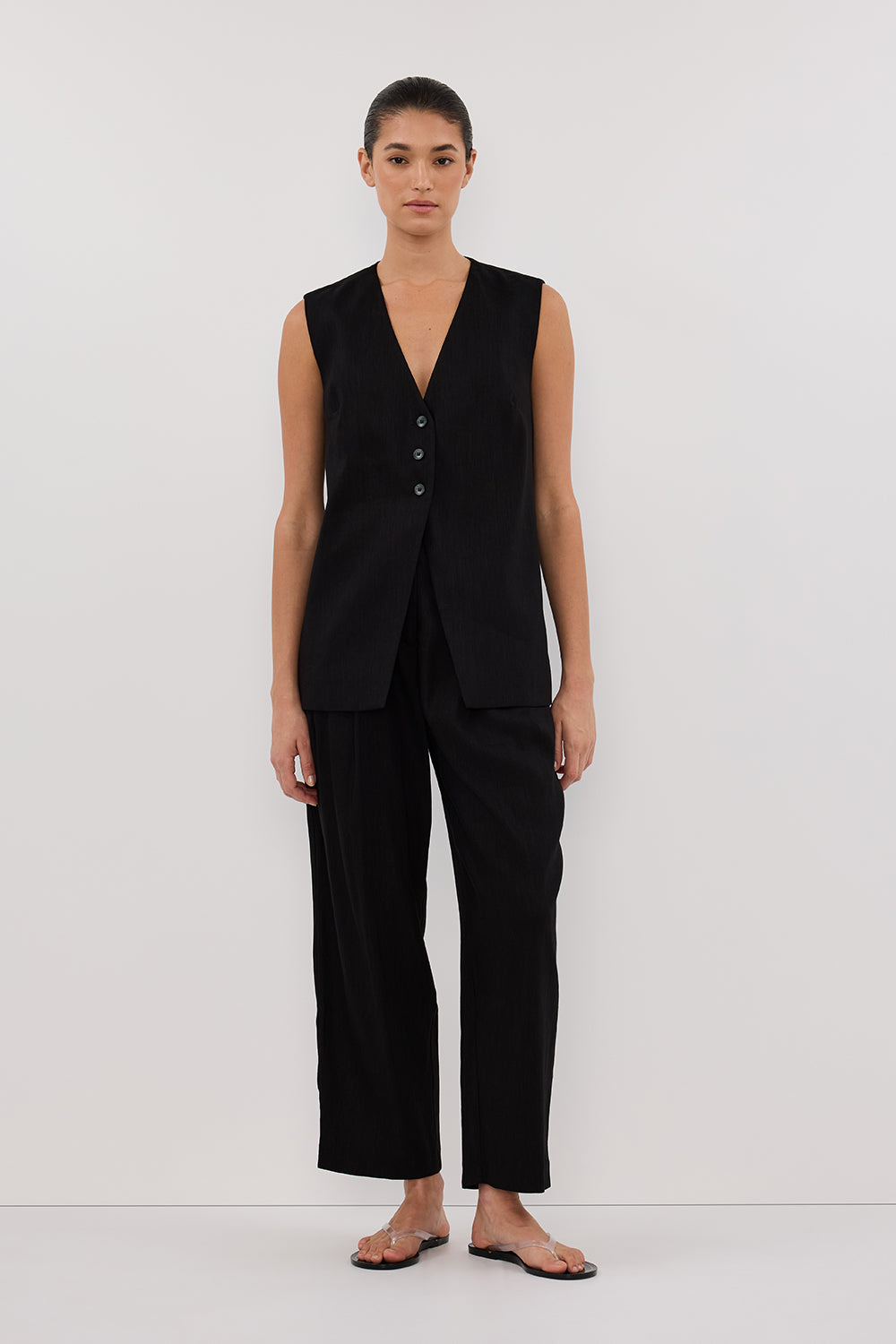 BRAX High Rise Black Linen Tapered Pants