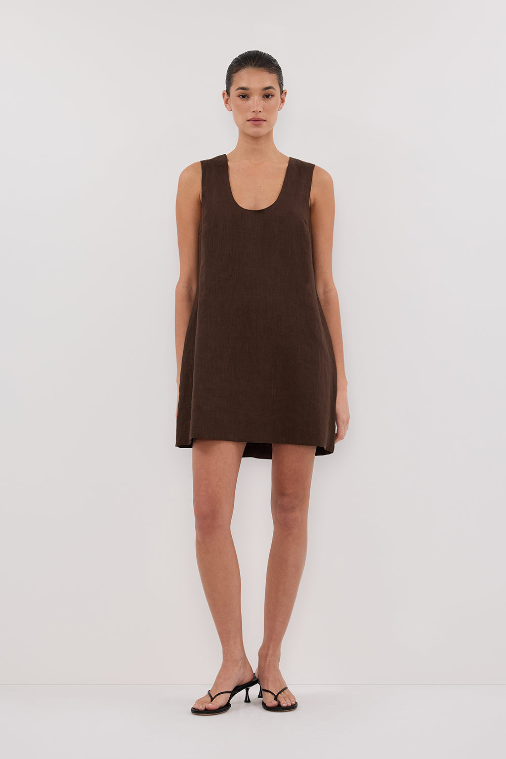 Lotus Bitter Linen Mini Dress - Sleeveless Scoop Neck