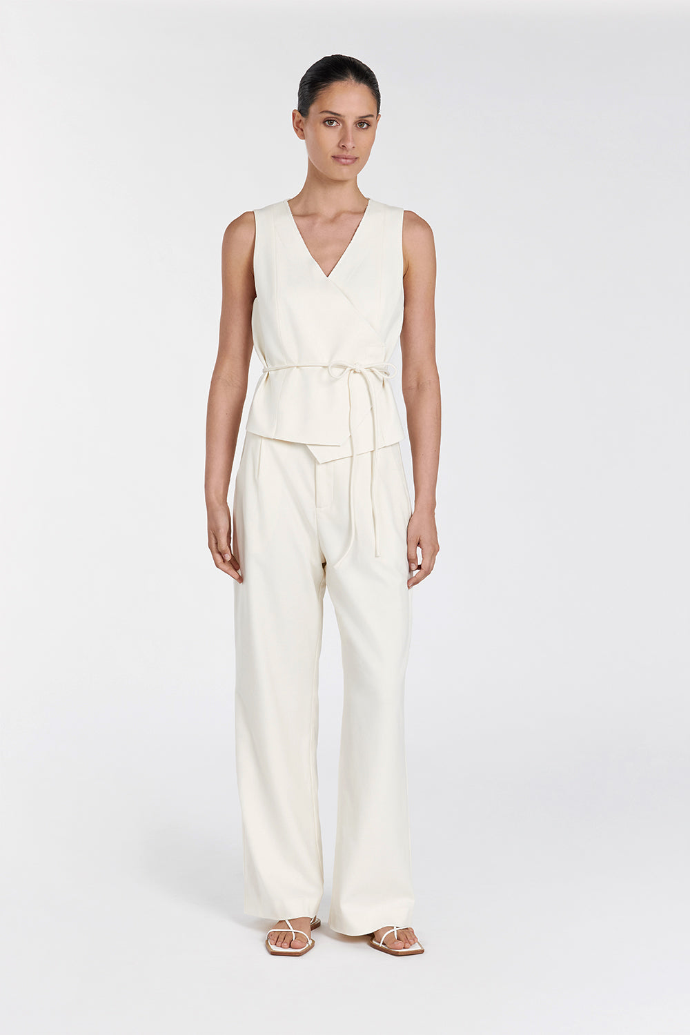 Dylan High Rise Relaxed Cream Pants with Side Pockets