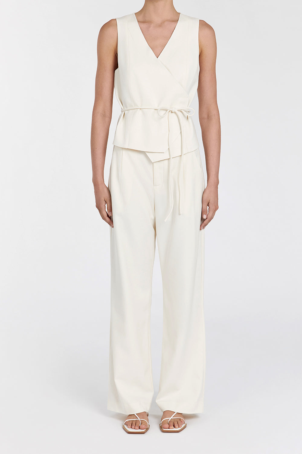 Dylan High Rise Relaxed Cream Pants with Side Pockets